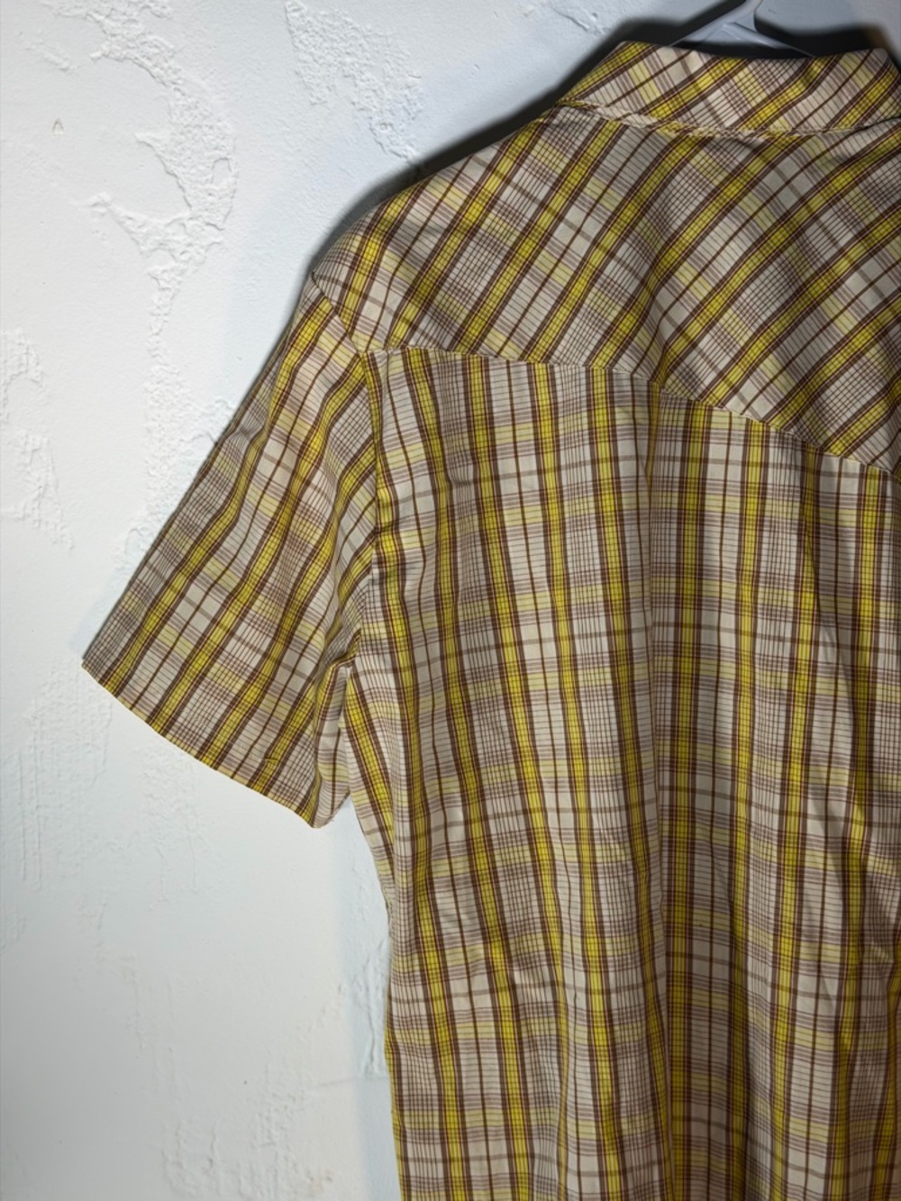 Volcom Men's Yellow and Brown Plaid Short Sleeve Button-Up Shirt - Picture 6 of 16